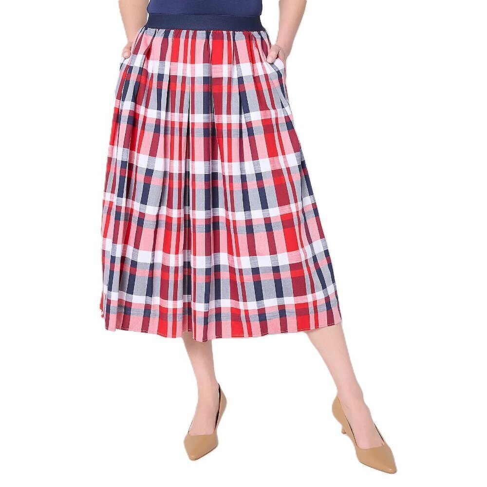 Women's Madras Plaid Full Midi Skirt Elastic Waist XLP Americana 4th of July